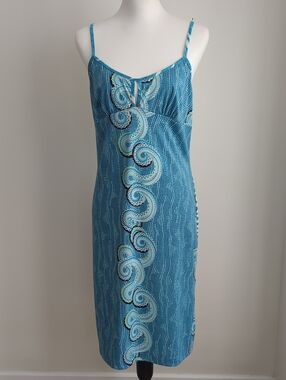 BCBG Turquoise Blue Swirl-Print Spaghetti-Strap Midi Slip Dress